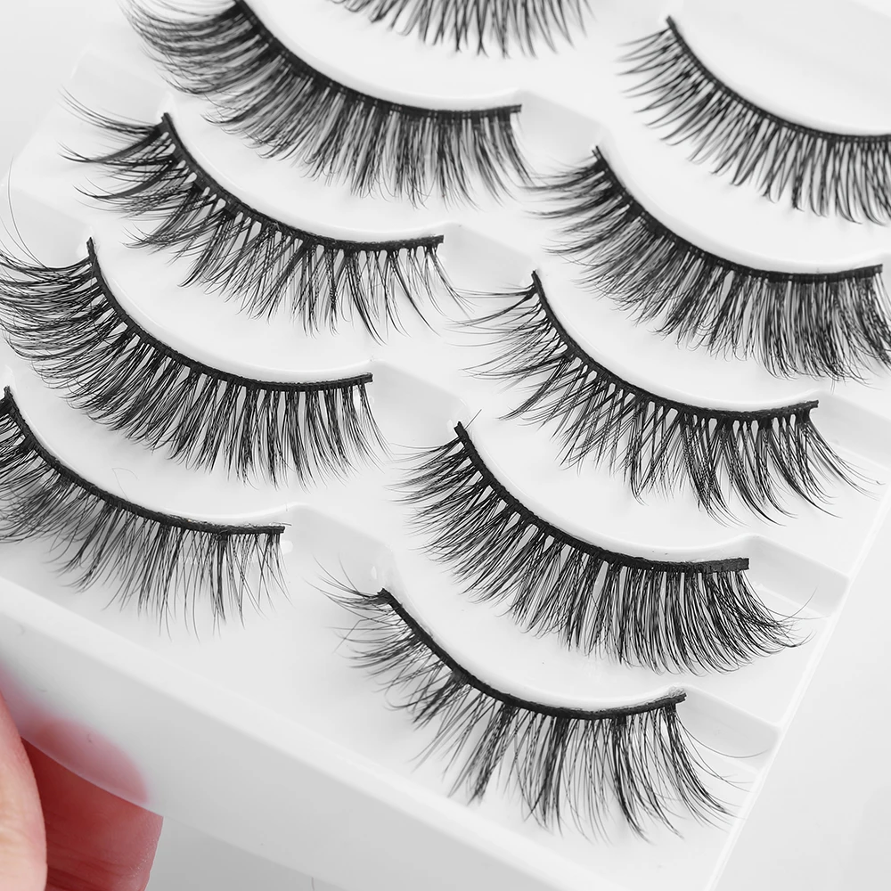 

5 Pairs Mixed Styles Multilayers Eyelash Natural /Thick Faux Mink Eyelashes Wispy Cross Long Handmade Lashes Eye Makeup Tools
