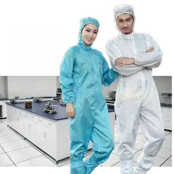 

(10 set)Food overalls Food smock dusters pharmaceutical clean conjoined at the school lab coat dust-free anti-static hooded