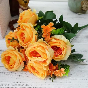

6Pcs European Fake Oil Painting Rose Bunch (13 heads/piece) Simulation Tea Roses for Wedding Home Decorative Artificial Flowers