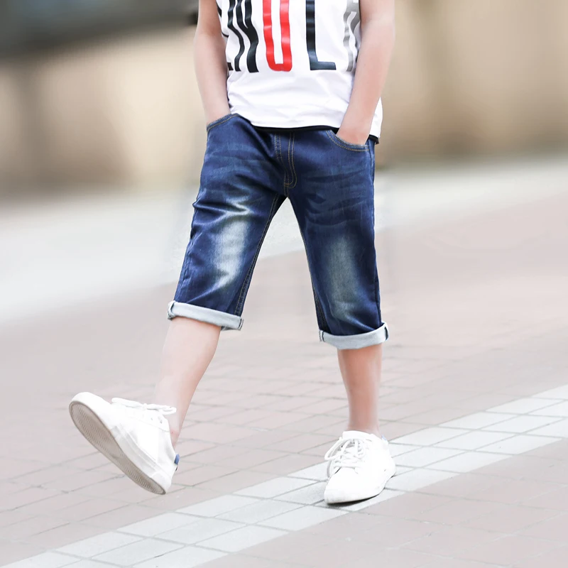 DIIMUU/летние джинсы для мальчиков; повседневные потертые Капри для подростков; детские джинсовые штаны с карманами и принтом; брюки для мальчиков; одежда От 4 до 8 лет