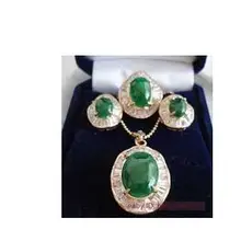 Новейший дизайн,, прекрасный красивый натуральный Благородный большой зеленый драгоценный кулон, серьги, кольца из желтого золота 6-9#+ цепочка для женщин