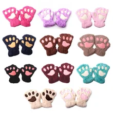 Детские короткие перчатки с половинными пальцами, детские перчатки с милыми лапами, детские зимние толстые теплые перчатки, плюшевые детские варежки для мальчиков и девочек