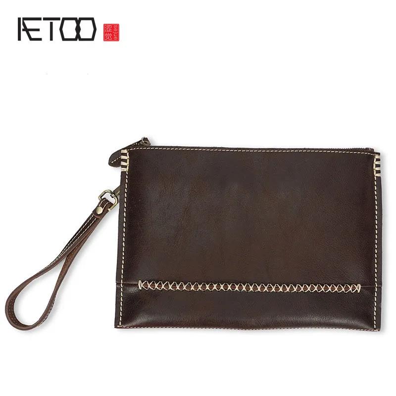 

BJYL New handmade leather men's hand bag head layer cowhide men and women bag retro fashion slim folder package