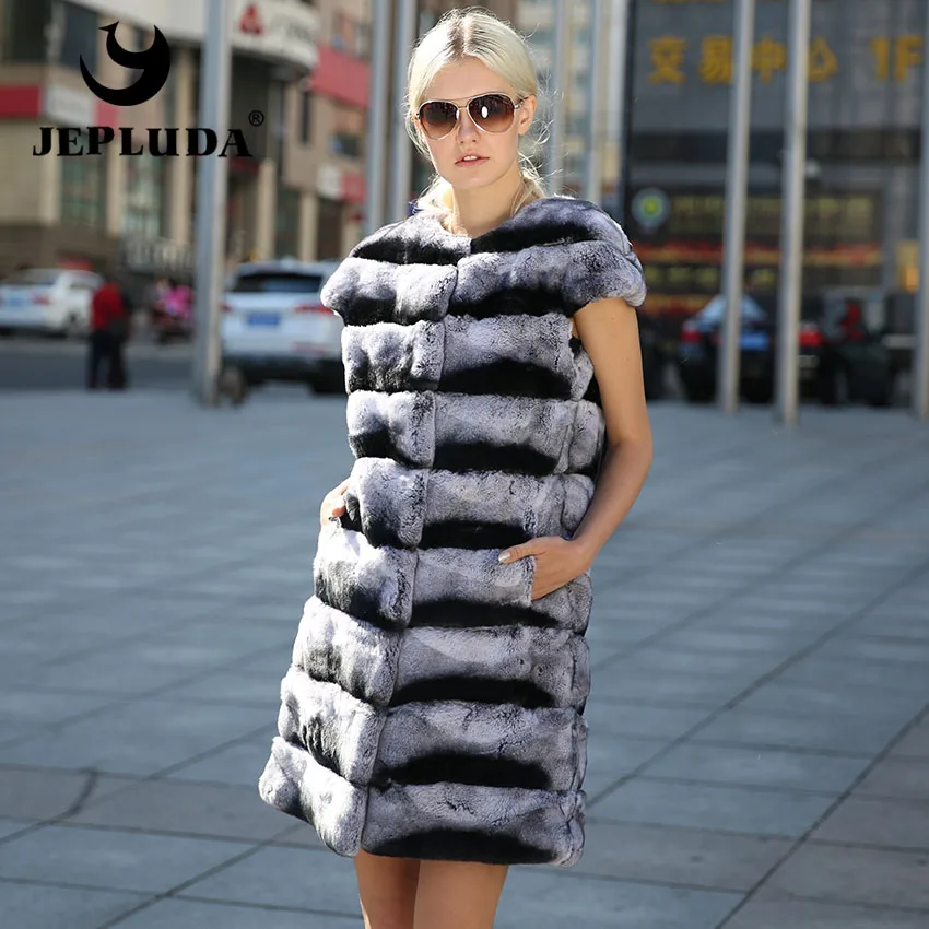 

JEPLUDA Latest Fashion Color Women Natural Real Fur Vest Thick Warm Wrap Shoulder Long Rex Rabbit Vest Real Fur Coat Fur Jacket
