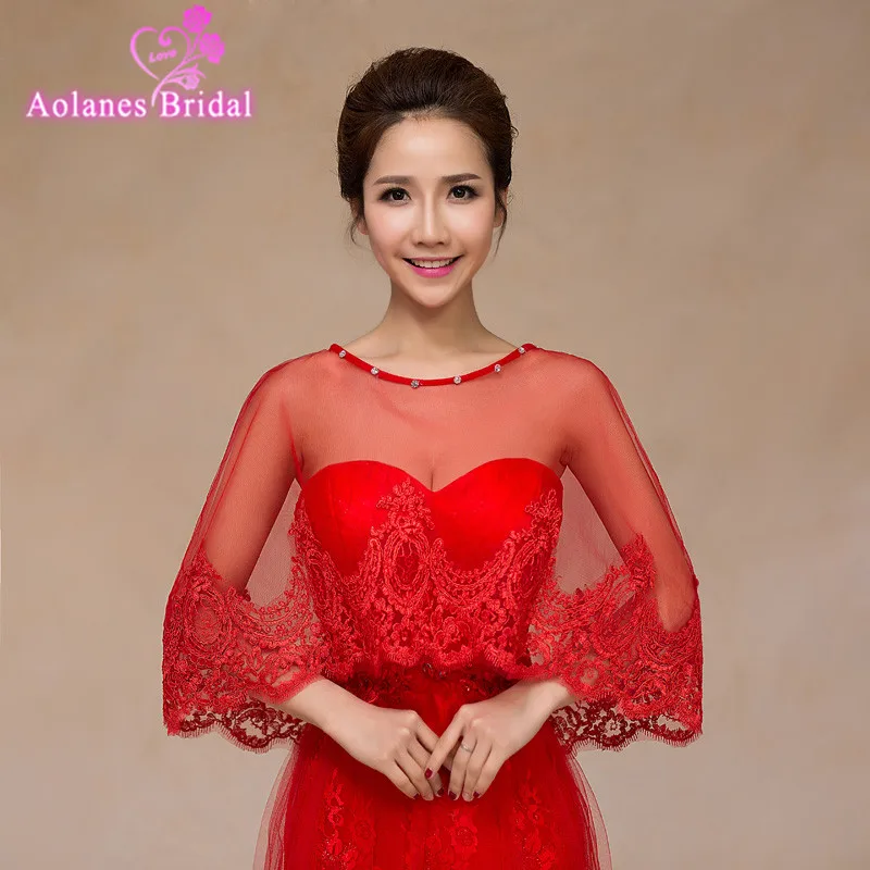 jacket to crochet how Ponchos Party Wedding Wedding Wraps Evening Lace Red Dress