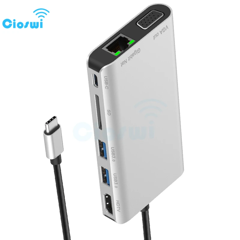 

Cioswi Type C Hub For MacBook Pro Air USB 3.1 Splitter For Computer USB-C Dock Station USB 3.0 SD Card Reader HDMI VGA JACK 3.5