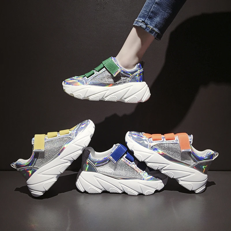 

2019 Summer basket femme Candy color hook-loop Laser Female Shoes Summer Breathable women sneakers Walking zapatos de mujer