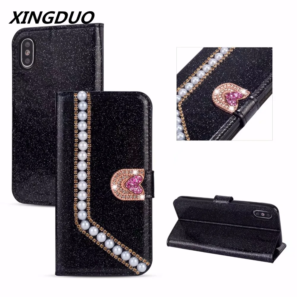 Роскошный Жемчужный чехол XINGDUO для iPhone X XS XR MAX блестящий флип-чехол из