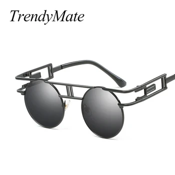 

2018 Steampunk Retro Round Sunglasses Metal Frame Men Women Black Red Brand Glasses Designer Fashion Male Female Shades 1480T