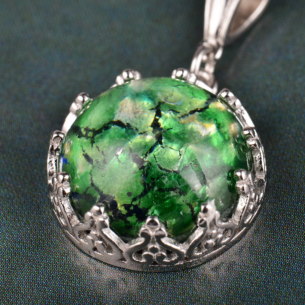 MosDream возрождение Весна драгоценный камень кулон ожерелье s925 серебряная цепь Зеленый Опал Круглый 13 мм элегантный для женщин подарок на день рождения