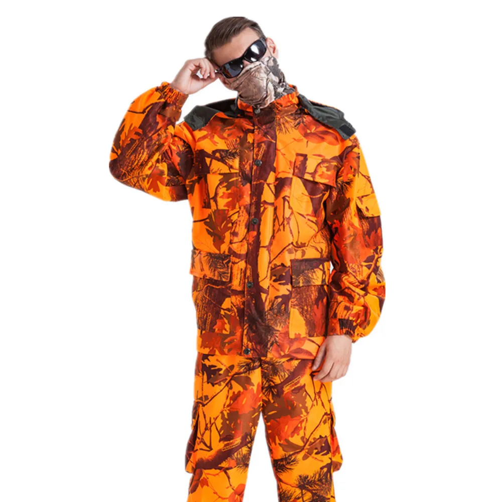 Кленовый лист бионичекий Камуфляж Охота рыболовный костюм оранжевый Камуфляж с капюшоном костюм ветрозащитный водонепроницаемый рыболовный костюм прочная куртка брюки