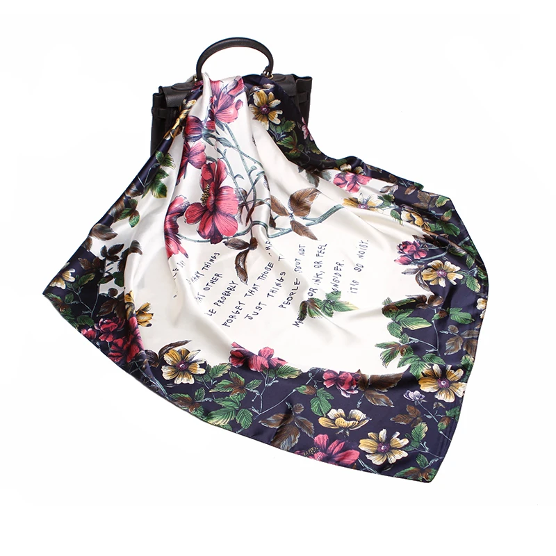 

Fashion Shawl Floral Print Hijab Scarf For Women Letters Pattern Bag Scarfs Female 90*90cm Square Neckerchief Scarves For Ladies