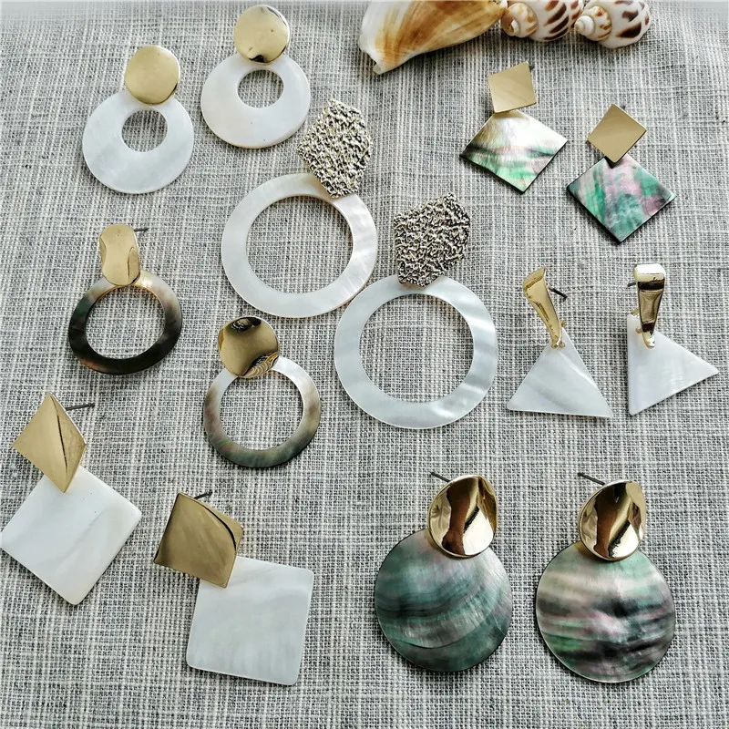 

Fashion Gold Color Metal Acrylic Abalone Shell Earrings Irregular Geometric Drop Earrings for Women Statement Jewelry