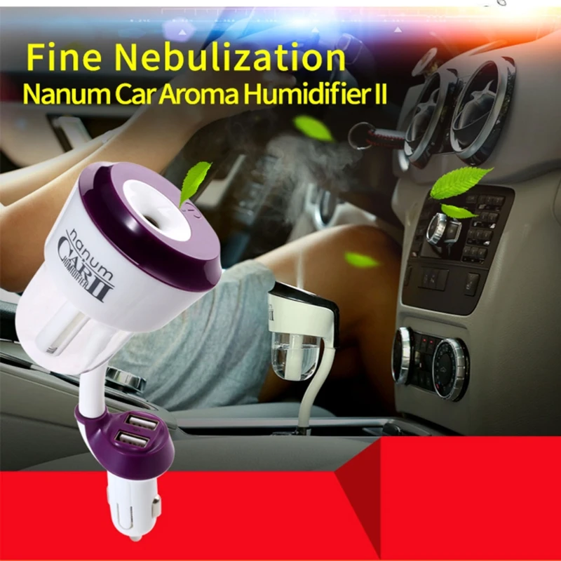 

12V Car Humidifier Air Purifier Aroma Oil Aromatherapy Mist Maker 2 USB Charger