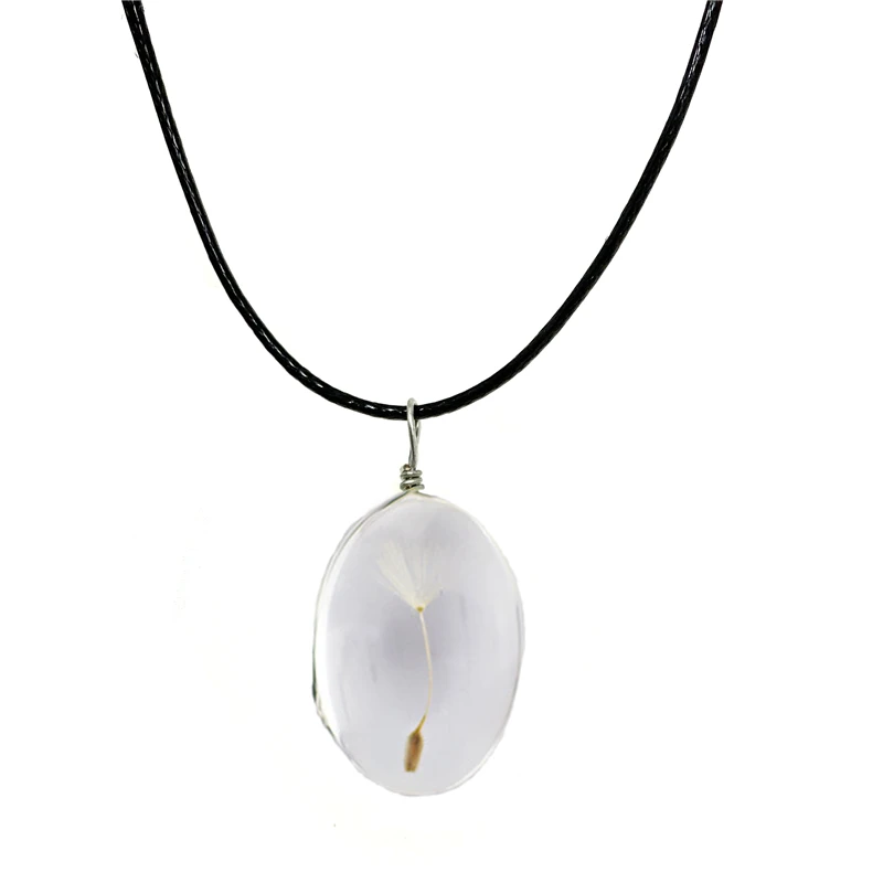 

Natural Dandelion Ellipse Crystal Pendants Handmade Dried Flowers Necklaces Permanent Preservation Chains Jewelry for Women