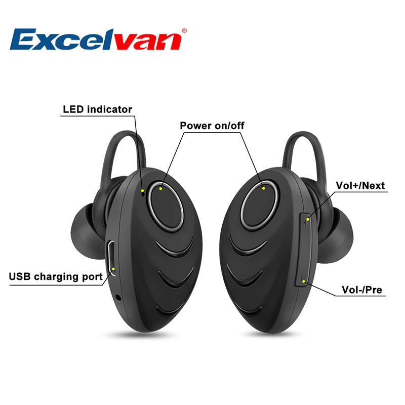 

Excelvan A3 Wireless Bluetooth 4.0 Single Earphone HIFI Music Stereo Headset Portable in Ear with Mic for Work Driving Sports