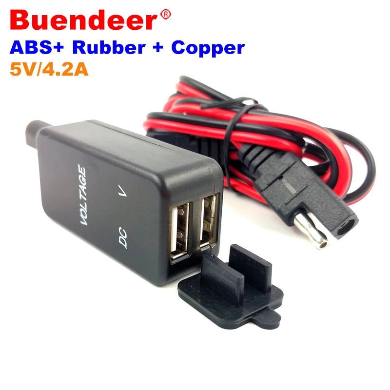 12V-24V 3.1A SAE 2 USB Cable Adapter Cellphone Tablet GPS Charger for Motorcycle