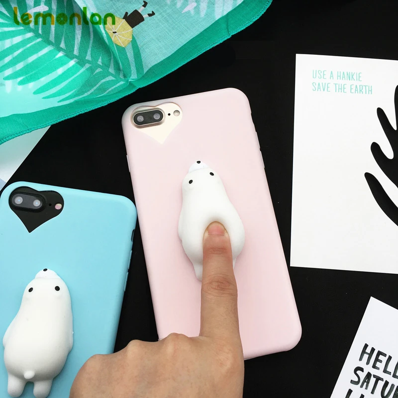 

Lemonlan New for iPhone 6 6S plus 7 7 plus 5 5s SE 3D Cute Soft Pappy Squishy Seal Polar Bear Fundas Bear Coque Capa Phone Case