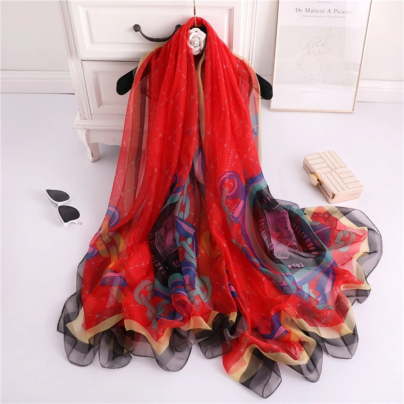 

LARRIVED Luxury Scarf Women Long Silk Scarf Printed Fashion Silk Shawl Female Plus Size Silk Scarf 190*135cm For Winter Autumn
