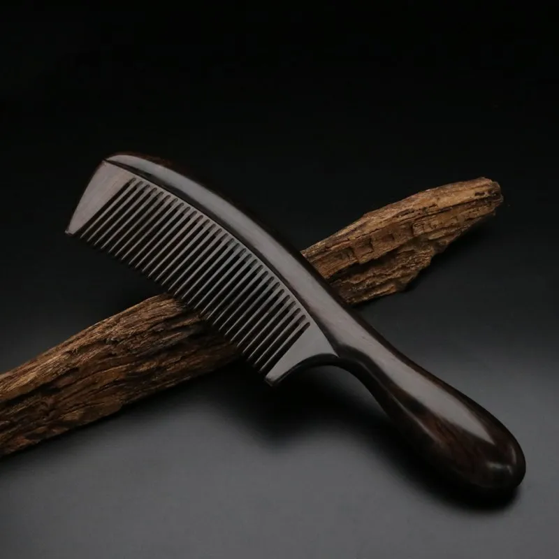 

2019 Pure natural high quality ebony comb, drum edge round handle, massage health care comb. detangling hair brush the best gift