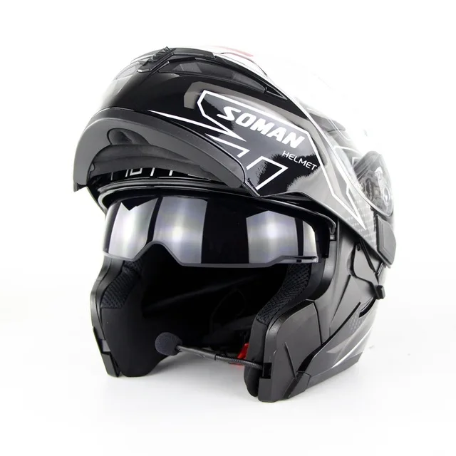 Мотоциклетный шлем с двойными линзами, мотоциклетный шлем со встроенным Bluetooth, флип-ап, моторный велосипед, емкость для Casco DOT, одобренный SOMAN 955 BT - Цвет: Коричневый