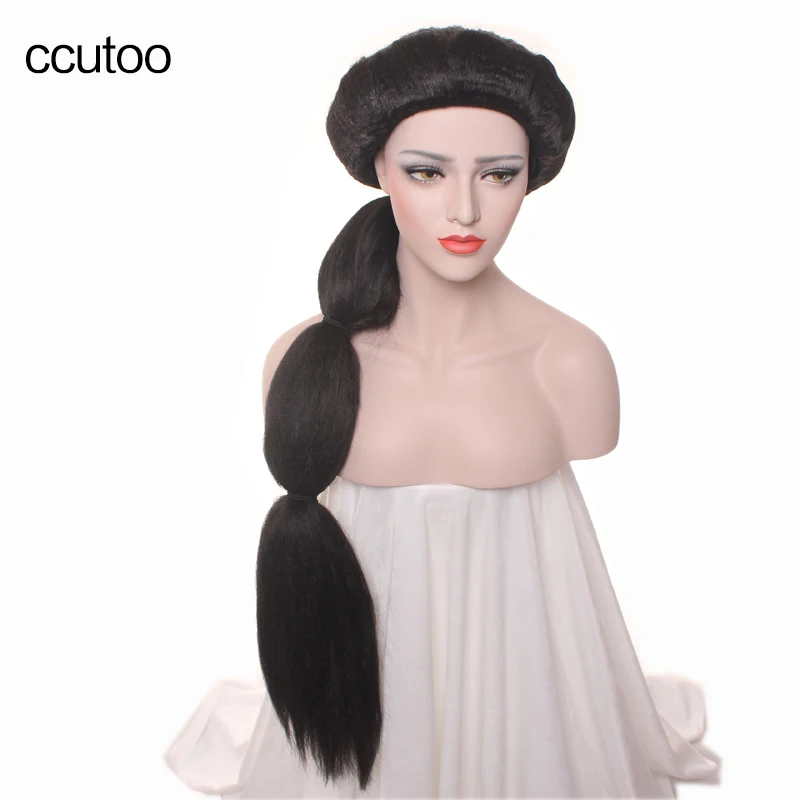 Ccutoo 100 см принцесса женские синтетические волосы парик для взрослых Длинные прямые Жасмин черный пушистый оплетка Хэллоуин косплей парик - Цвет: Натуральный чёрный