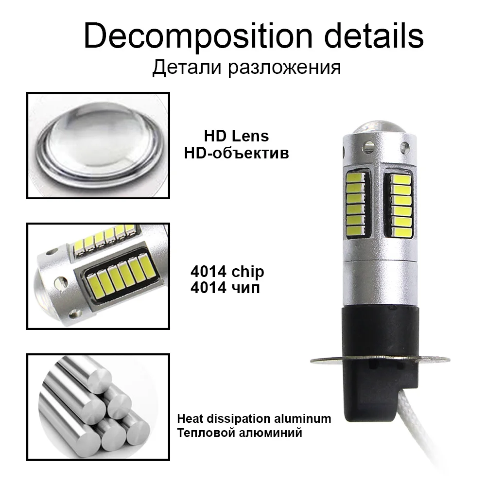 KEIN 2 шт. H3 светодиодный автомобильный DRL противотуманный фонарь Авто 4014 30SMD дневное Вождение внешние дневные ходовые огни лампа для автомобиля белый 6000K 12V