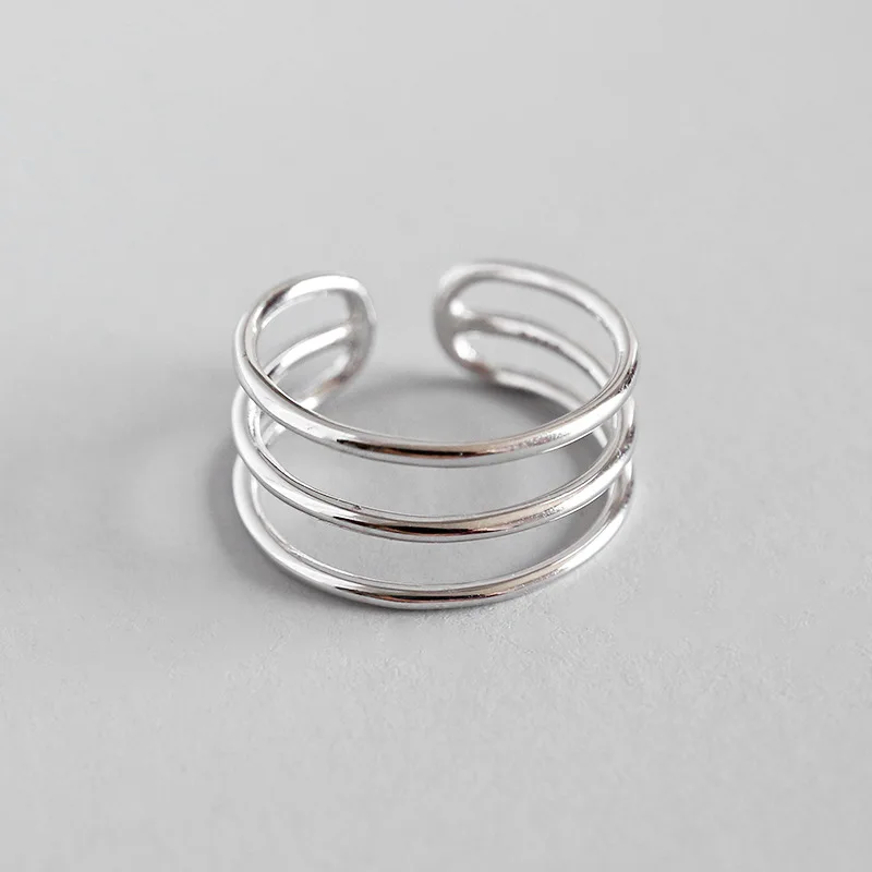 

SHANICE 100% Real 925 Sterling Silver Three Lines Wires Opening Ring for Women Girls Birthday Gift Jewelry Adjustable