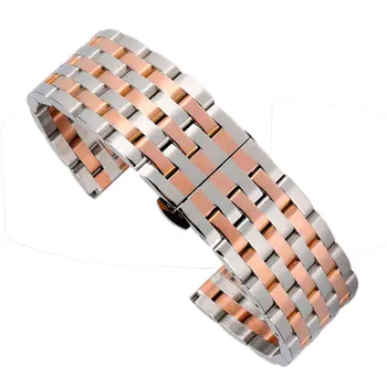 

High Quality 20mm 22mm Watch Strap Rose Gold and Silver Soild Stainless Steel Watch Band For Wrist Watch Replace + 2 Spring Bars