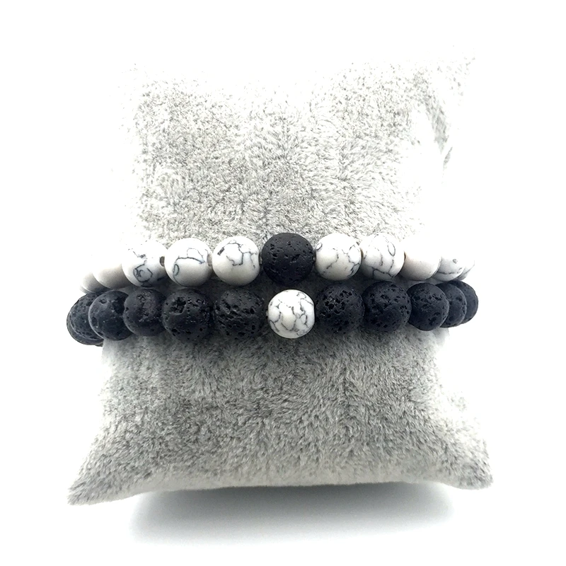 Браслеты с белыми камнями Howlite и вулканическими искусственными комплект для