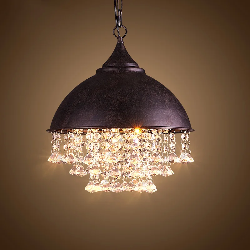 

loft American country retro iron pot lid crystal pendant light clubs bar dining hang lamp droplight 110-240V