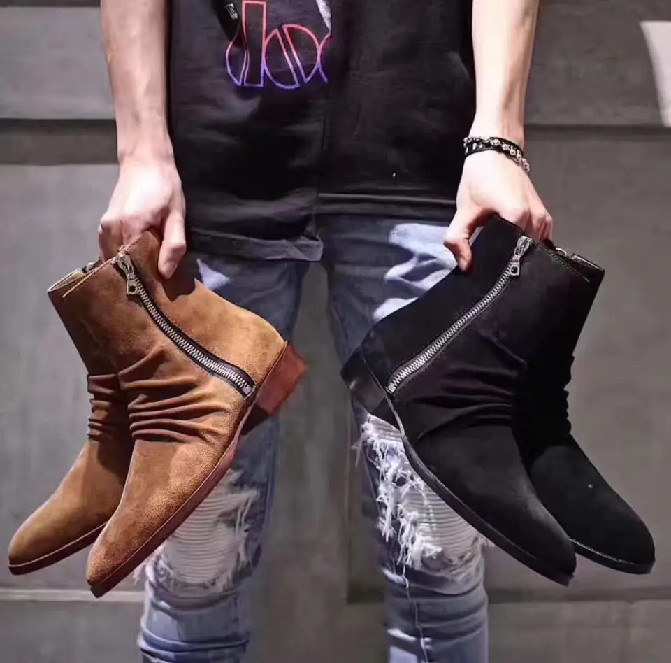 

2018 New Arrival Nubuke Leather Ankle Boots Personality Cowboy Zipper Martin Vintage Retro Mens Botas