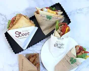 

100 pcs 15x15cm Oil proof Kraft paper bag sandwich Donuts bags bread food bags Trigonometric Clover Newspaper SweetCustomized