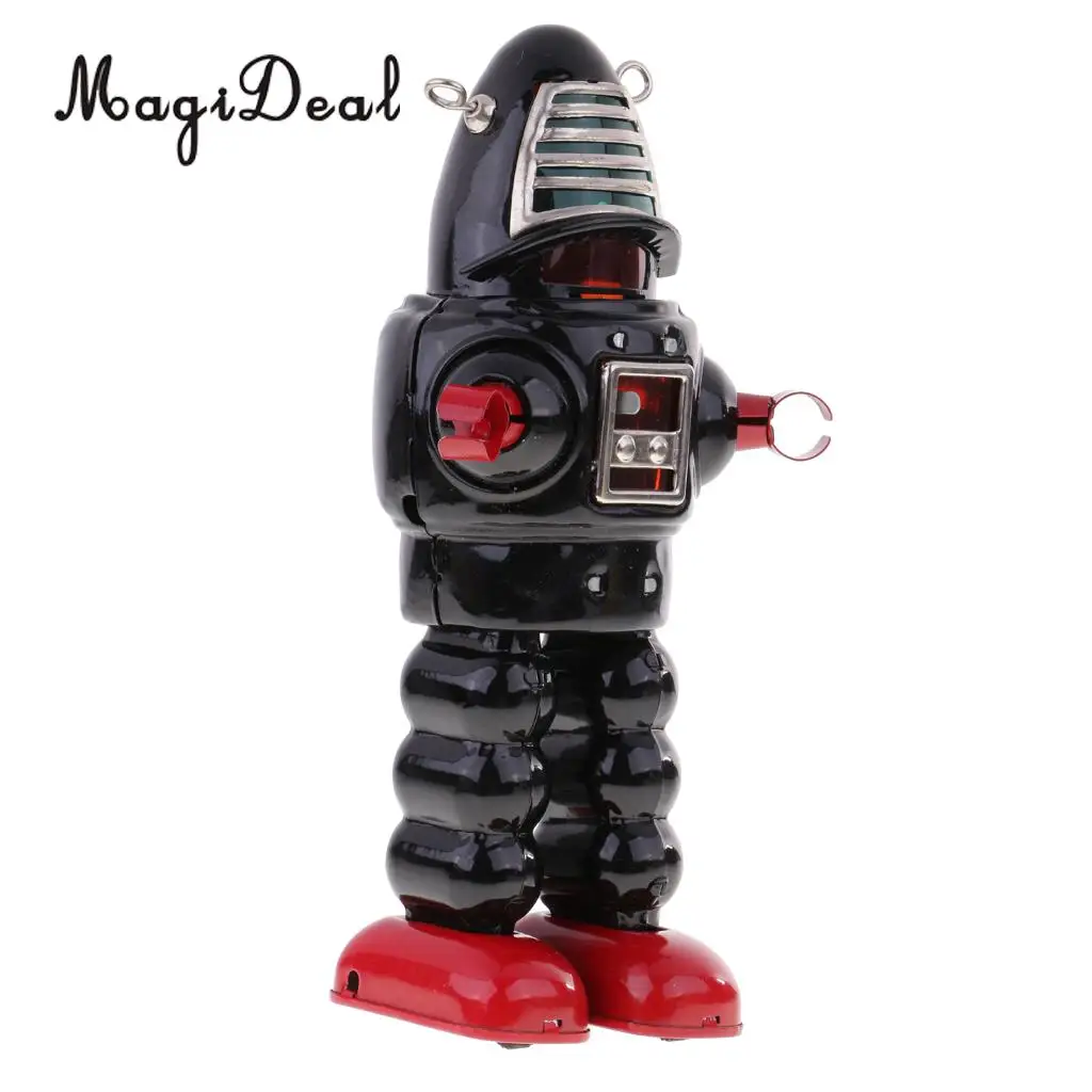 MagiDeal 1Pc Iron Retro Wind Up Clockwork Mechanical Walking Tin Mask Robot Model Toy for Baby Kids Adult Popular Gift Black