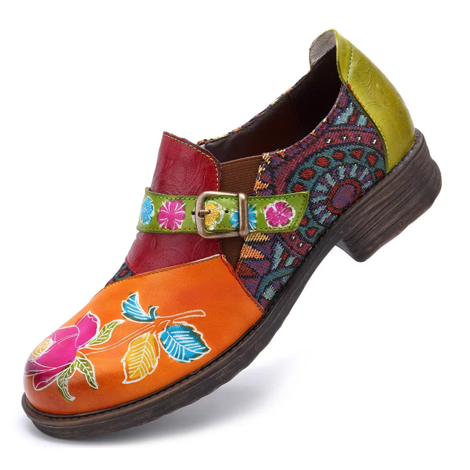 Vintage Flat Shoes Women 2019 Genuine Leather Oxfords Bohemian Jacquard Patchwork Zipper Flats Retro Casual Ladies Shoes Woman (6)
