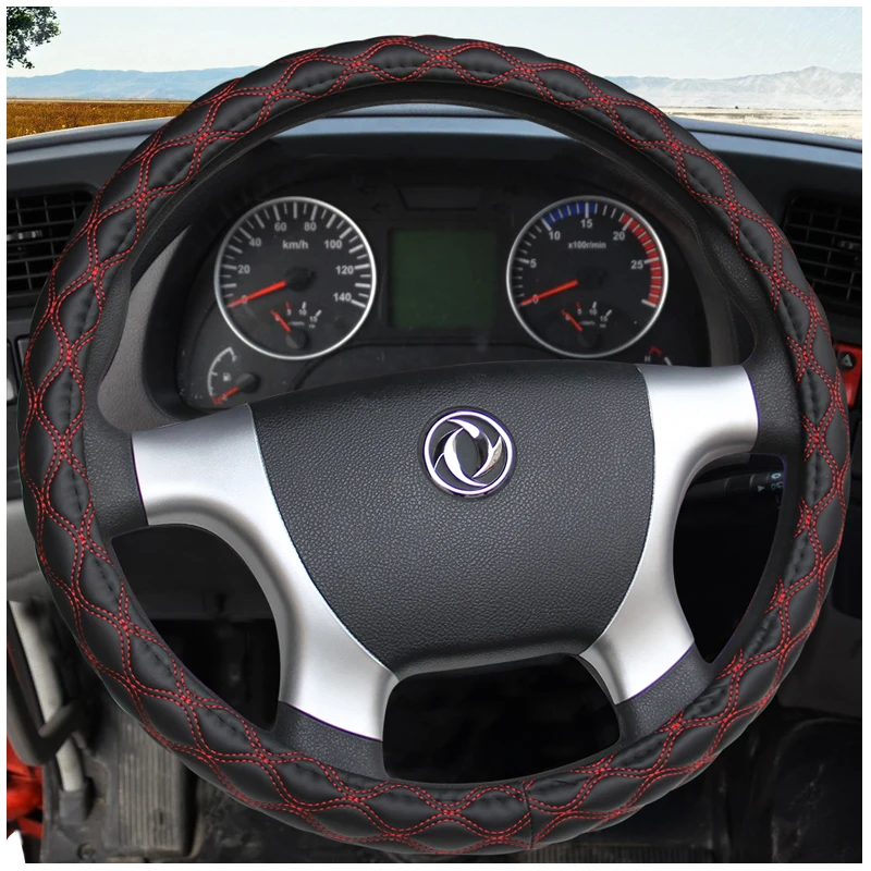 KKYSYELVA Leather Steering Wheel Covers for Car Bus Truck 36 38 40 42 45 47 50cm Diameter Auto Steering-wheel cover