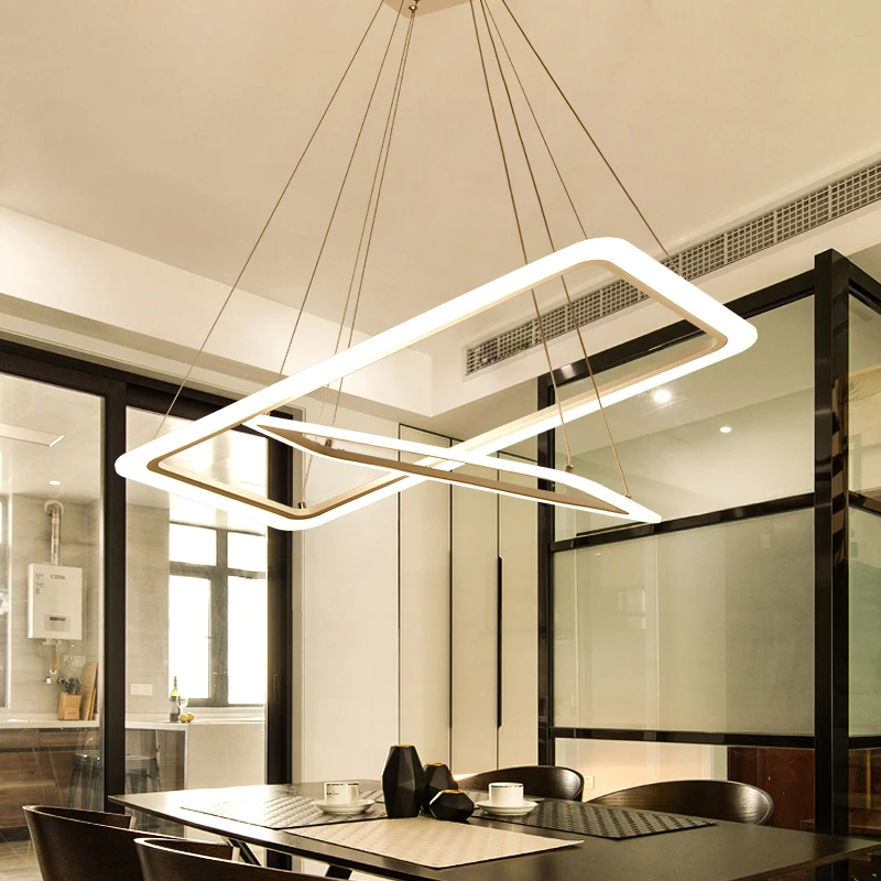Modern 4 square rings LED Pendant Lights acrylic+metal suspension hanging ceiling lamp for For Living Room Dining room light|Подвесные