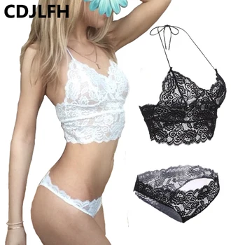 

CDJLFH Brand Women Sexy Bra & Brief Sets Romantic Temptation Lace Bra Set T-pants Underwear Set A B C CUP 32 34 36 38