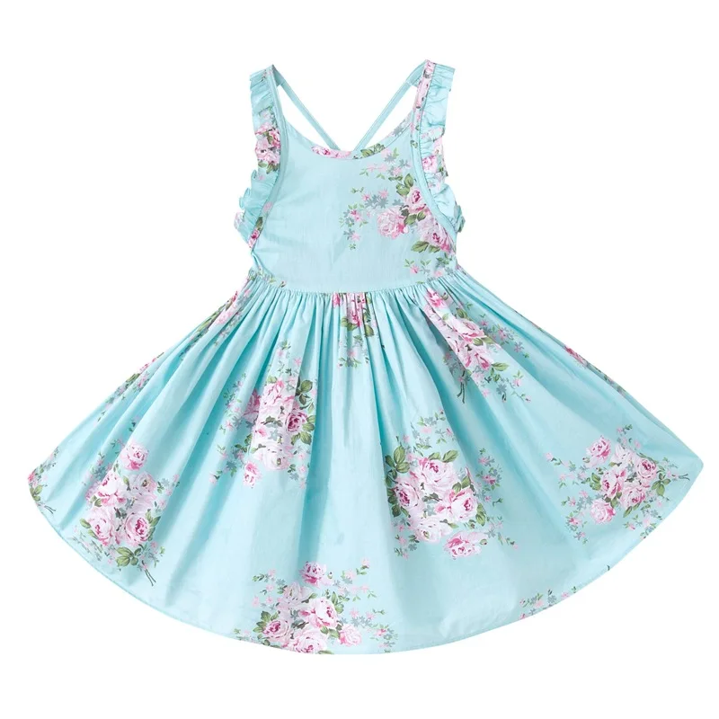Baby Girls Dress Brand Summer Beach Style Floral Print Party Backless Dresses For Girls Vintage Toddler