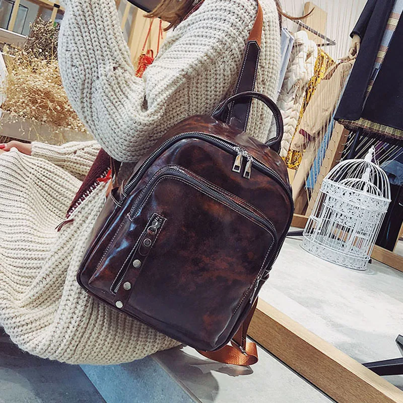 

Vintage Women Backpack for Teenage Girls School Bag Backpack Large Travel Backpacks High Quality Fashion PU Leather Shoulder Bag