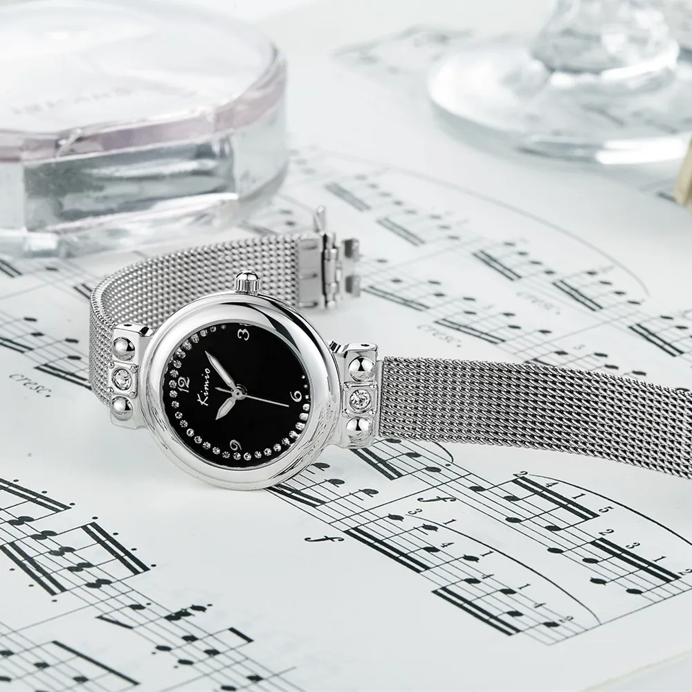 KIMIO Retro Unique Watch Women Mesh Stainless Steel Bracelet Diamond Gold Quartz Woman Watches 2018 Brand Luxury Dropshipping