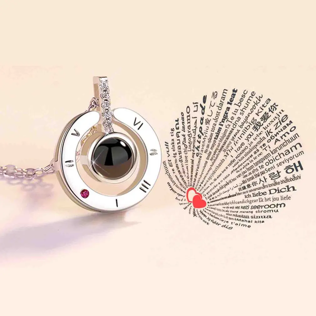 

Dropshipping Rose Gold Silver 100 Languages I Love You Shaking Sounds with Projection Clavicle Romantic Memory Wedding Necklace