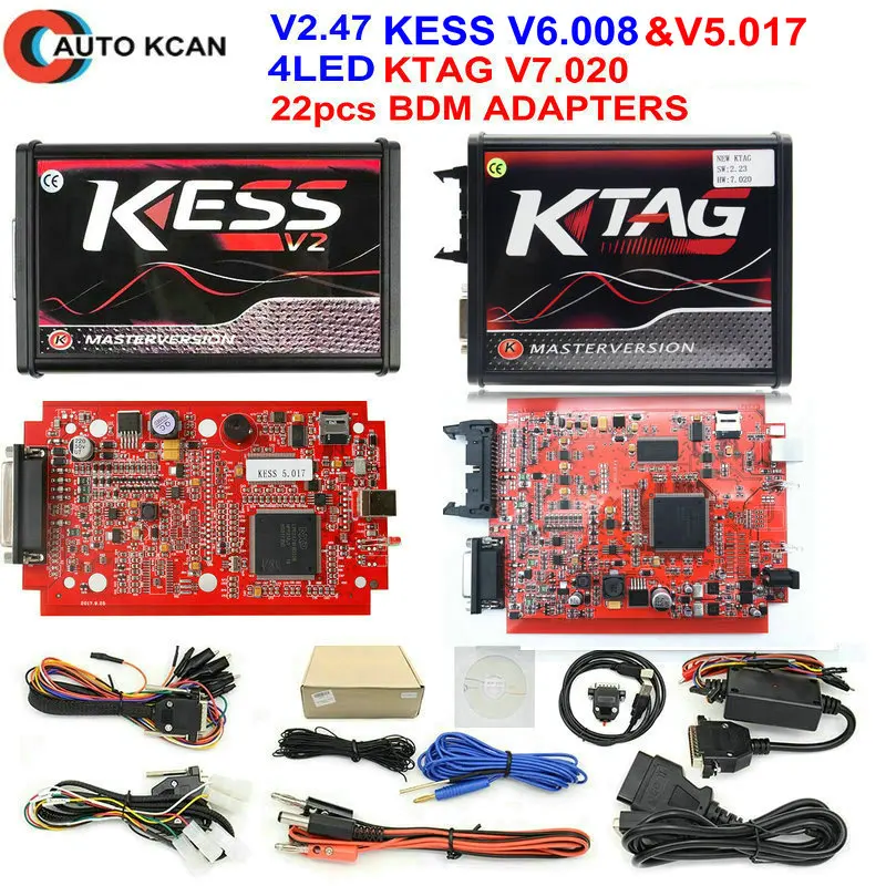 3 выберите ЕС Версия новейший Kess V2 V2.47& KESS V5.017 V2.47 онлайн 4LED Красный PCB KTAG 7,020 SW2.23 протоколы BDM Адаптеры