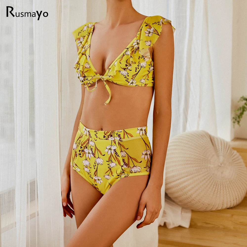 

Yellow Bikini set Female Swimsuit Badpak Swimwear Women Biquine Stroj Costume High Waisted Bathing Suit Vikinis 2019 Swim Wear