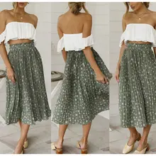Плиссированная юбка с цветочным принтом с высокой талией Длинная женская Праздничная пляжная шифоновая летняя юбка Милая Свободная Женская юбка для девочек