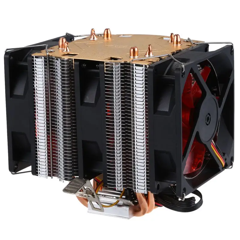 LANSHUO из чистой меди 4 тепловые трубки для 1366 1155 775 Intel/AMD Многоплатформенный процессор радиатор 3 провода с светильник три вентилятора(черный+ крик