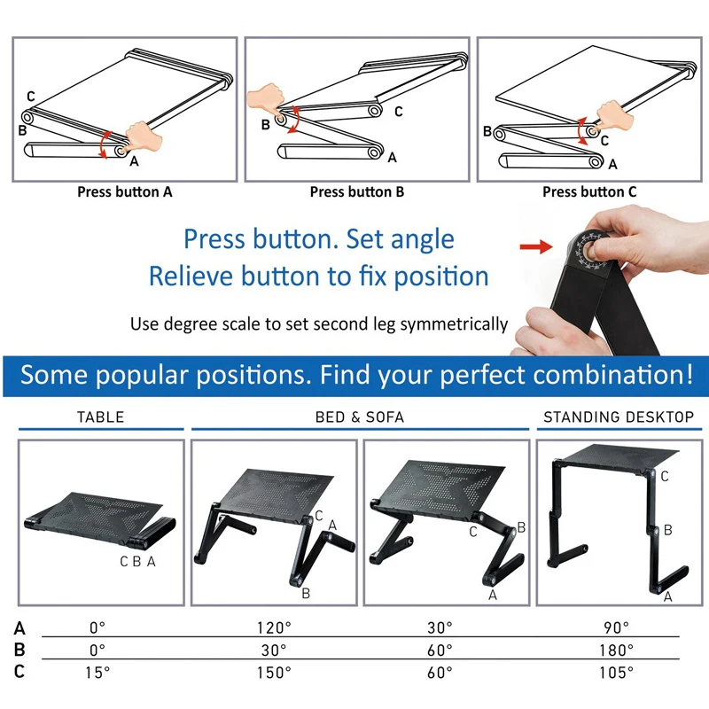 Adjustable Portable Laptop Table Stand Lap Sofa Bed Tray Computer Notebook Desk bed table SD5