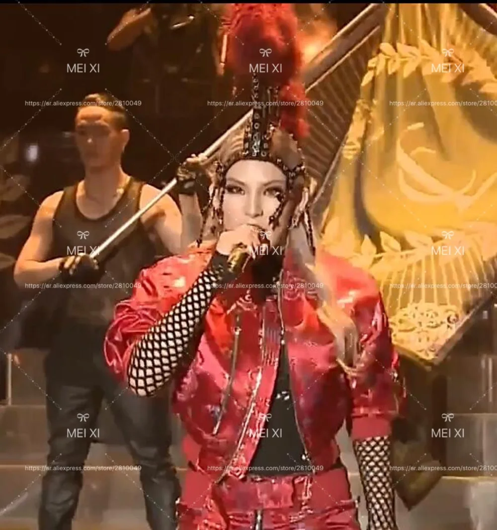 

Night club DS male singer DJ Chinese style Spring Festival gala red dragon gown performance suit