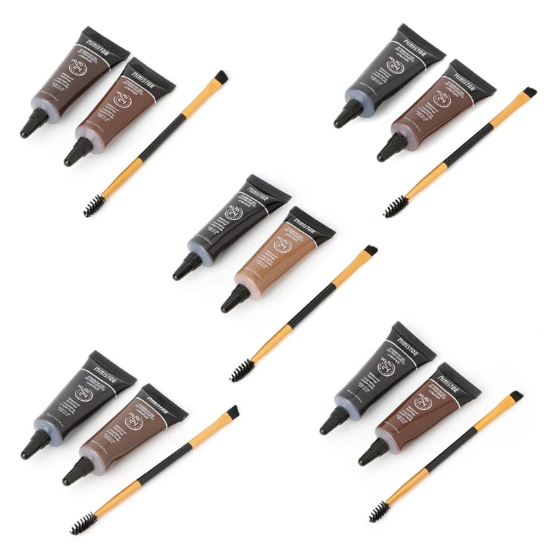 

2pc Waterproof Tint Eyebrow Henna With Mascara Eyebrows Paint Brush Beauty Tool