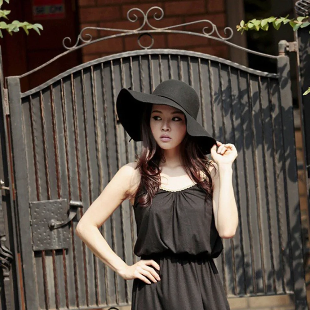 Autumn Summer Felt Fedoras Sun Hat Women Vintage Wide Brim Sunbonnet Fedoras Lady Beach Sunhat UV Protection Caps Chapeu Gift